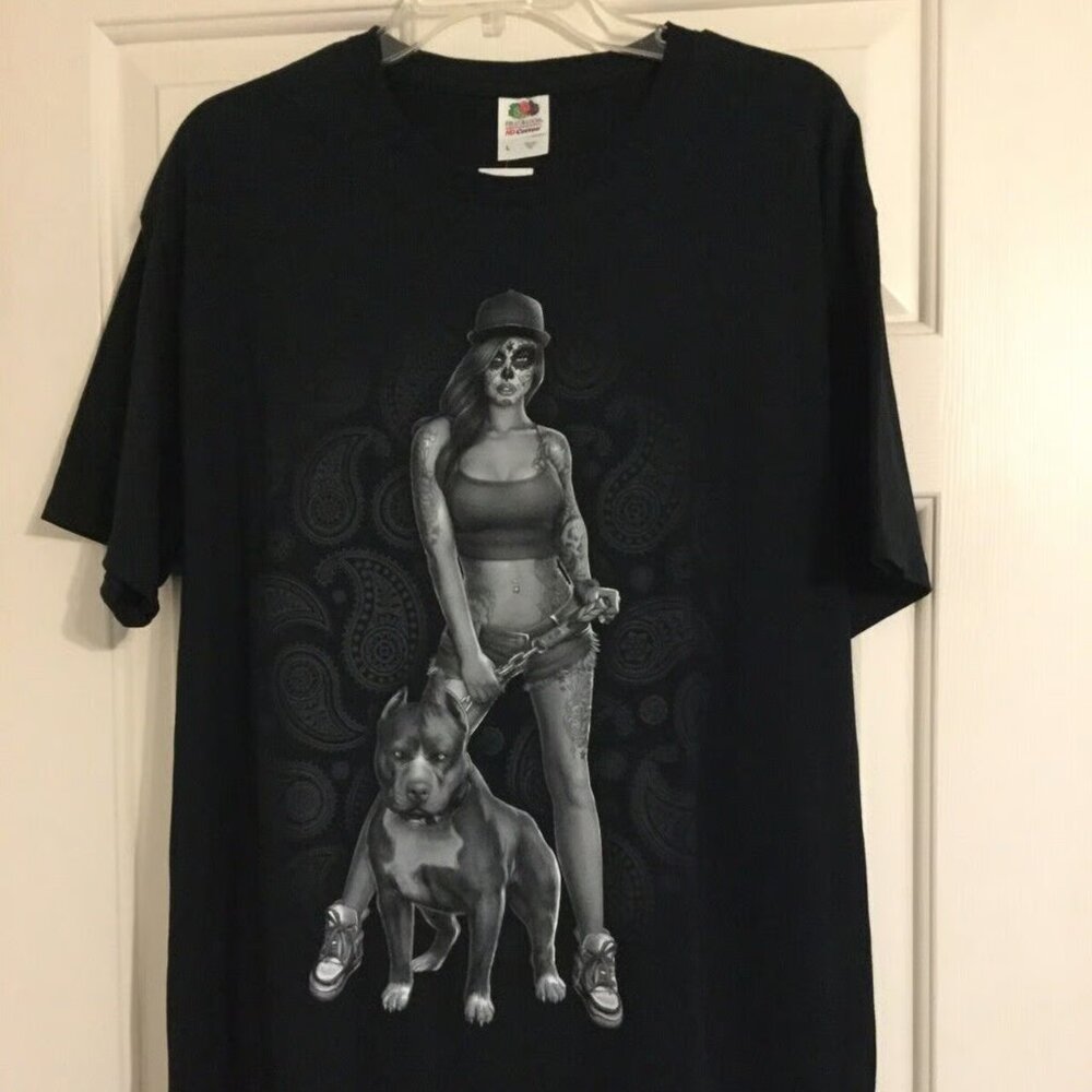 NWT Fruit of the Loom Men Black Short Sleeve T Shirt Pit Bull Full size